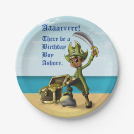 Prato De Papel Aniversário do Pirata de Menino Americano Africano