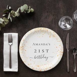 Prato De Papel Aniversário do pó branco de ouro branco