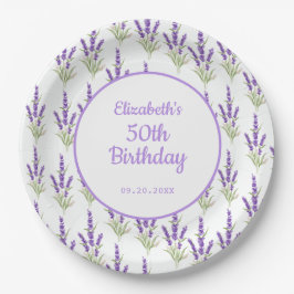 Prato De Papel Aniversário do Quadro Antiquado de Lavanda Roxo