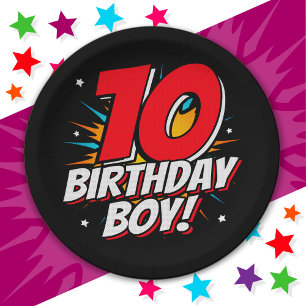 Prato De Papel Aniversário do Super Herói de 10 Anos Aniversário 