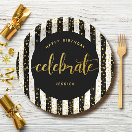 Prato De Papel Aniversário do tipo ouro moderno ponto brilhante p