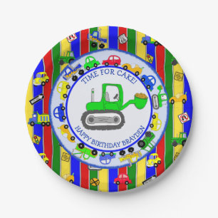 Prato De Papel Aniversário dos Caminhões, Carros, Tratores e Si