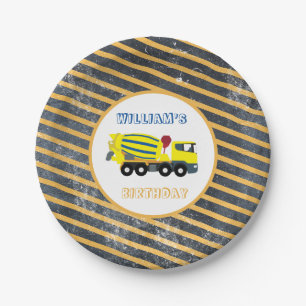 Prato De Papel Aniversário dos Caminhões de Construção de Cim