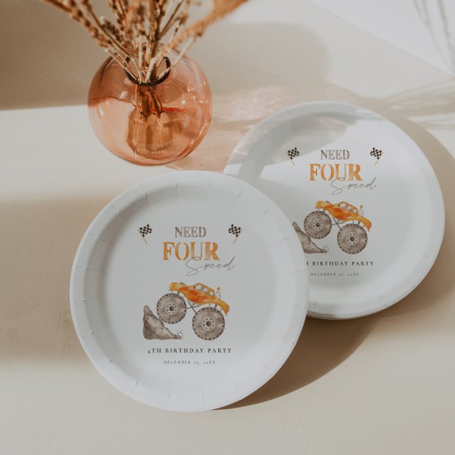 Prato De Papel Aniversário dos Caminhões do Monstro Laranja (Criador carregado)