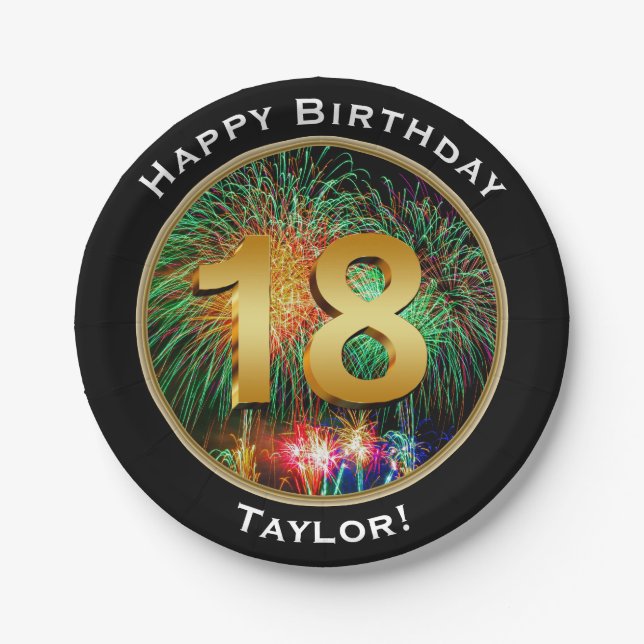 Prato De Papel Aniversário dos fogos-de-artifício décimos oitavos (Frente)