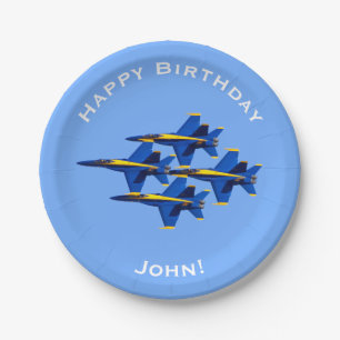 Prato De Papel Aniversário dos jatos com nome personalizado