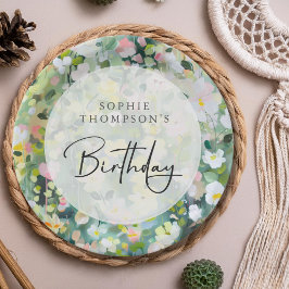 Prato De Papel Aniversário elegante das flores dos prados