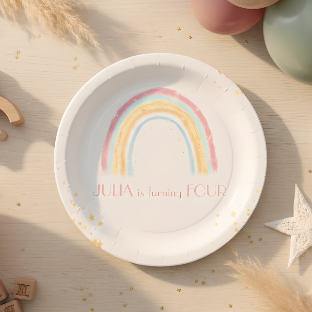 Prato De Papel Aniversário espumante do arco-íris do Pastel (Criador carregado)