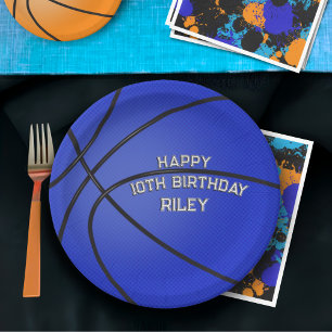 Prato De Papel Aniversário feliz de Basquete Azul Escuro