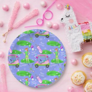 Prato De Papel Aniversário Feliz Tema Golfe Feminino