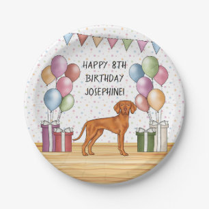 Prato De Papel Aniversário Feliz Vizsla Húngaro Pastel Colorido