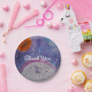 Prato De Papel Aniversário Infantil Nebulosa Aquarela Galáxia Cós