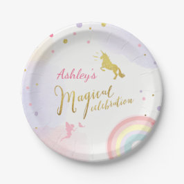Prato De Papel Aniversário mágico Dourado cor-de-rosa das placas