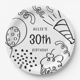Prato De Papel Aniversário Moderno Desenho da Mão Qualquer Idade