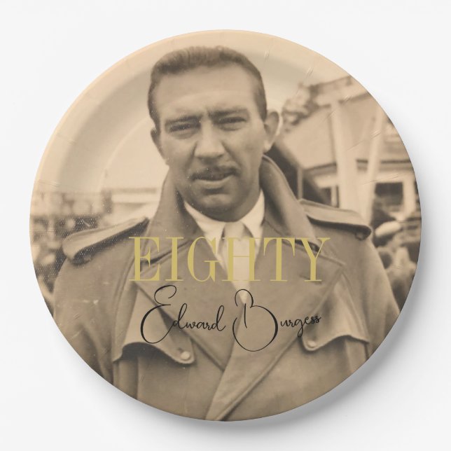 Prato De Papel Aniversário moderno do 80 Birthday Photo Male (Frente)