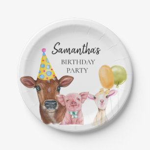 Prato De Papel Aniversário na Fazenda Vaca Aquarela