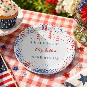 Prato De Papel Aniversário patriótico EUA vermelho branco azul
