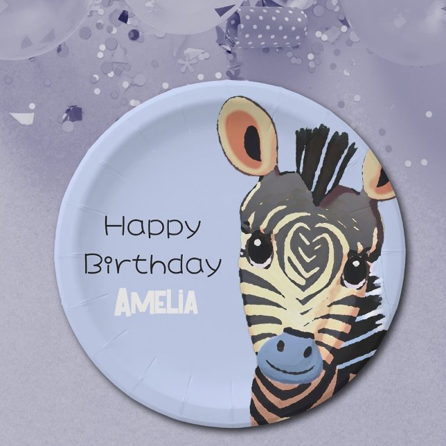 Prato De Papel Aniversário Personalizado do Bebê Zebra (Criador carregado)