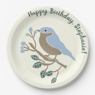 Prato De Papel Aniversário Personalizado do Bluebird e do Bluebe