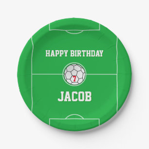 Prato De Papel Aniversário personalizado do campo de futebol das