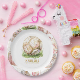 Prato De Papel Aniversário Personalizado para Garota de Futebol