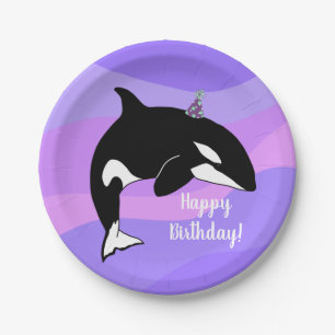 Prato De Papel Aniversário Personável da Baleia Assassina Orca