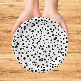 Prato De Papel Aniversário Preto e Branco Bombeiro Dalmata