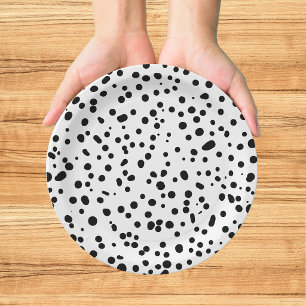 Prato De Papel Aniversário Preto e Branco Bombeiro Dalmata