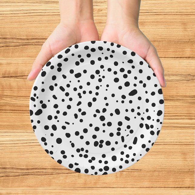 Prato De Papel Aniversário Preto e Branco Bombeiro Dalmata (Criador carregado)