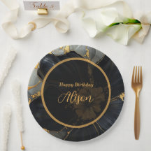 Aniversário Preto e Dourado Marmorizado