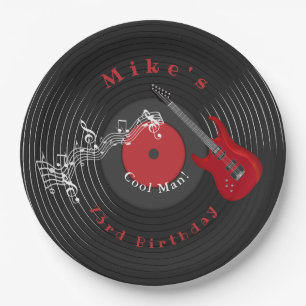 Prato De Papel Aniversário Retro Vinyl Record Rock Music Red Guit