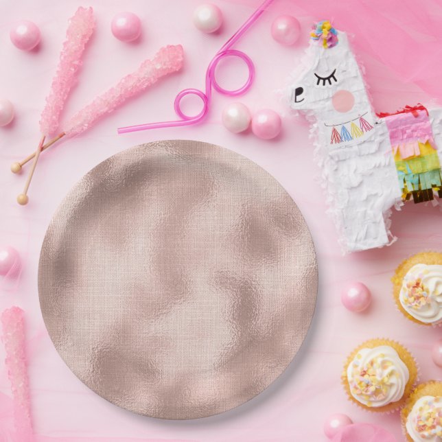 Prato De Papel Aniversário Rosa Bege Dourado Rosa (Festa)