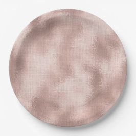 Prato De Papel Aniversário Rosa Bege Dourado Rosa