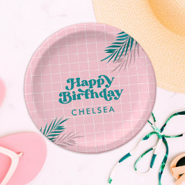 Prato De Papel Aniversário rosa do Partido da Piscina de Palm Pri