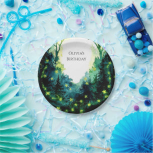 Prato De Papel Aniversário Simples do Firefly Woodland