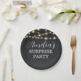 Prato De Papel Aniversário Surpresa Elegante Luz Preta e Corda