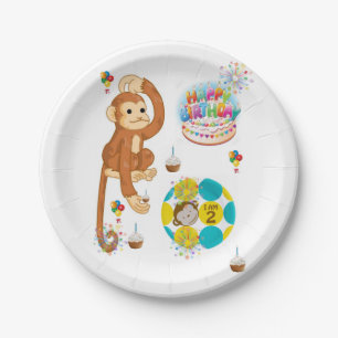 Prato De Papel Aniversários De Papel, Macaco De Dois Anos
