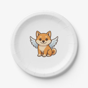 Prato De Papel Anjo fofo do cartoon cachorro Shiba Inu felicidade