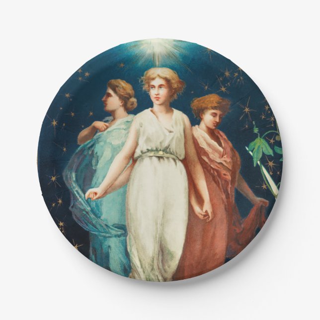 Prato De Papel anjos de Natal, estrelas, mulheres, a lua de féria (Frente)