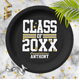 Prato De Papel Ano de Classe de Graduação Preto|Dourado