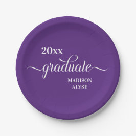 Prato De Papel Ano de Graduação Nome Branco Roxo