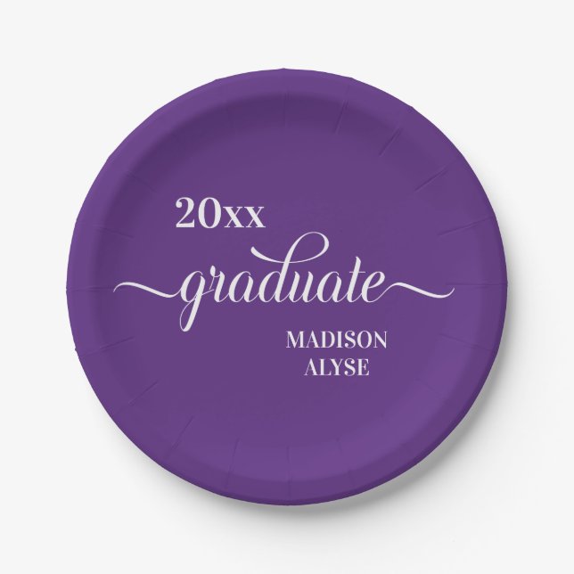 Prato De Papel Ano de Graduação Nome Branco Roxo (Frente)
