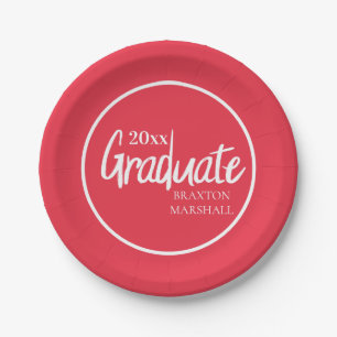 Prato De Papel Ano de Graduação Nome Vermelho Branco
