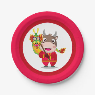 Prato De Papel Ano Novo Chinês Bonito das Traças de Ox