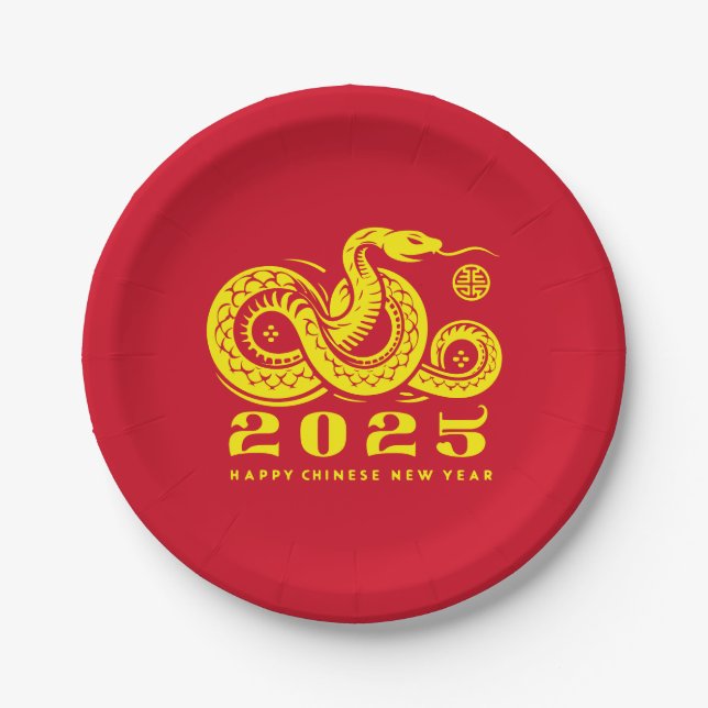 Prato De Papel Ano Novo Chinês do Vermelho Cobra tradicional 2025 (Frente)