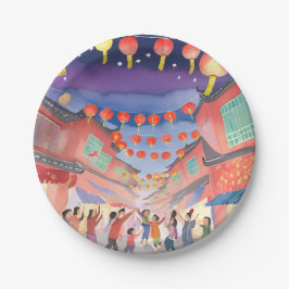 Prato De Papel Ano Novo Lunar Chinês | Aquarela de Celebração