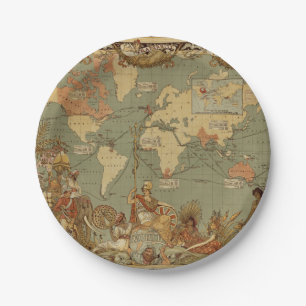 Prato De Papel Antecipação do Mapa Mundial 1886 Ilustrada