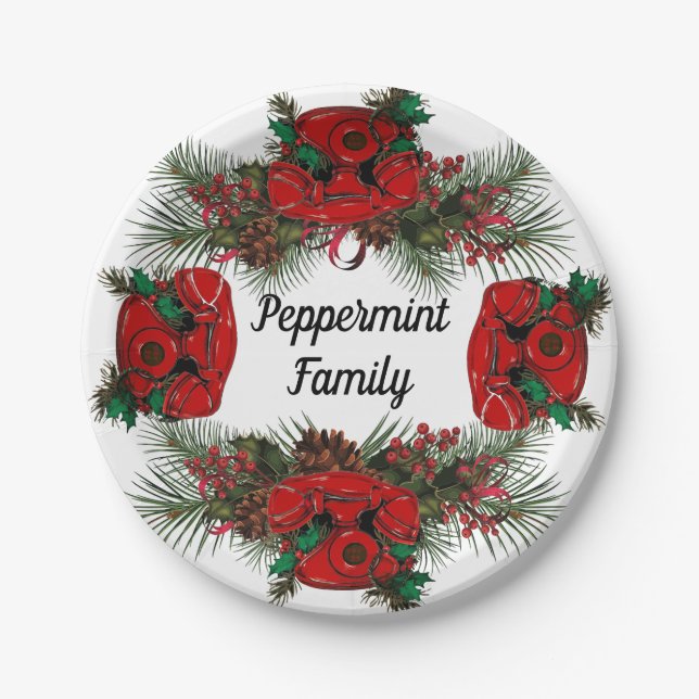 Prato De Papel Antecipação do telefone de Natal Vermelho (Frente)