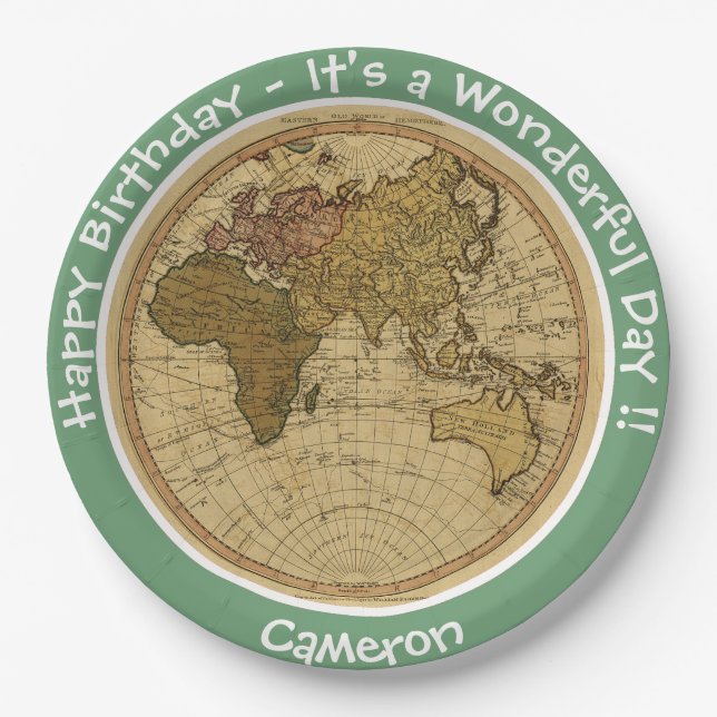 Prato De Papel Antiguidade 1786 - Partido Tema do Mapa do Hemisfé (Frente)