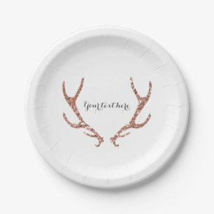 Prato De Papel Antlers Rústicos com Purpurina Glam Chic Festa